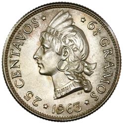 Dominican Republic, 25 centavos, 1963, Restoration of the Republic, NGC MS 68, finest known in NGC c