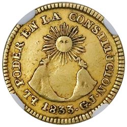 Quito, Ecuador, 1 escudo, 1833GJ, NGC VF 35.