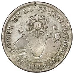 Quito, Ecuador, 4 reales, 1842MV, NGC F 12.