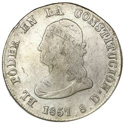 Quito, Ecuador, 4 reales, 1857GJ, NGC F 12.