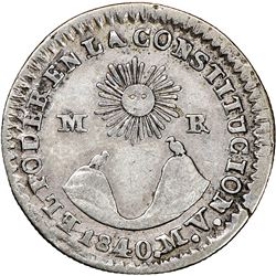Quito, Ecuador, 1/2 real, 1840MV, NGC VF 30.
