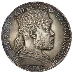 Ethiopia (struck at the Paris Mint, France), matte proof birr, EE1892 (1900), Menelik II, NGC PF62 M