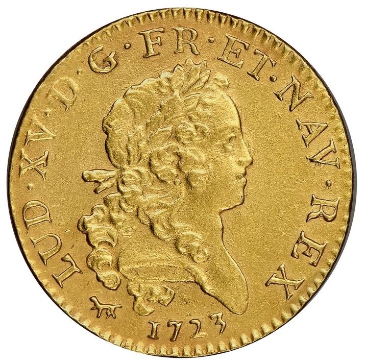 France (Paris mint), gold Louis d'or, Louis XV, 1723-A, palm-branch ...