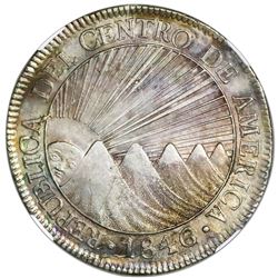 Guatemala (Central American Republic), 8 reales, 1846/2AE/MA, CREZCA/CRESCA variety, NGC AU 58.