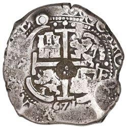 Guatemala, 8 reales, sun-over-mountains countermark (Type II, 1839) on cross side of a Potosi, Boliv