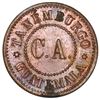Image 2 : Guatemala, copper 2 reales token, Avelino de Leon Munoz / Finca Tanemburgo, late 1800s(?).