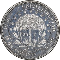Honduras (struck at the Philadelphia mint), silver proof 25 centavos pattern, 1871, plain edge, rare