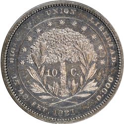 Honduras (struck at the Philadelphia mint), silver proof 10 centavos pattern, 1871, plain edge, rare
