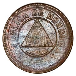 Honduras, bronze 1 centavo, 1896, denomination 1, NGC MS 64 BN ("top pop"), ex-O'Brien.