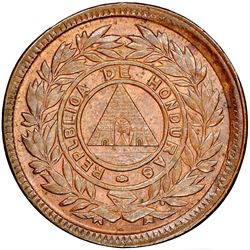 Honduras, bronze 1 centavo, 1908, wreath type, denomination UN/10, REPLBLICA error, rotated axis, ra
