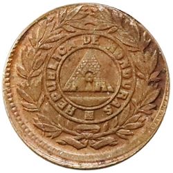 Honduras, bronze 1 centavo, 1910, modified 5c obverse and reverse dies, PCGS MS62 BN.