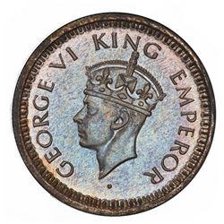 Lahore, India (British), silver original proof 1/4 rupee, George VI, 1943-L, very rare, PCGS PR64, f