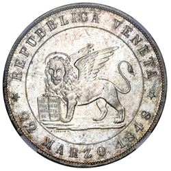 Venice (Italian States), 5 lire, 1848V, Venice revolution, NGC MS 65.
