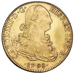 Mexico City, Mexico, bust 8 escudos, Charles IV, 1798FM.