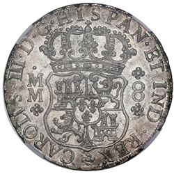 Mexico City, Mexico, pillar 8 reales, Charles III, 1760MM, NGC MS 62.