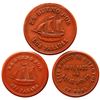 Image 1 : Lot of three Nuevo Laredo, Mexico, orange vulcanite boat passes (ca. 1900): 1 real / 12-1/2 centavos