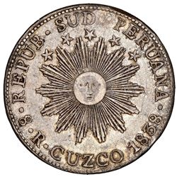 Cuzco, Peru (South Peru), 8 reales, 1838MS, NGC AU 53, ex-Jones.