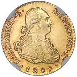 Madrid, Spain, bust 1 escudo, Charles IV, 1807FA, NGC MS 63.