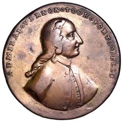 Great Britain, copper-alloy Admiral Vernon medal, 1739, Porto Bello, Vernon alone, ex-Adams.