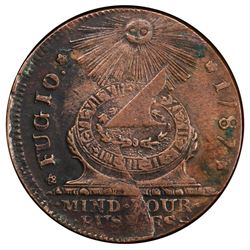 USA, copper Fugio cent, 1787, STATES UNITED, four cinquefoils, pointed rays, PCGS AU50.