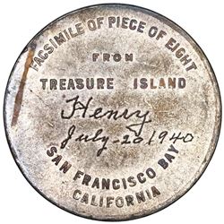 USA, "so-called dollar," silvered brass token, 1939 Golden Gate Expo, Piece of Eight / Treasure Isla