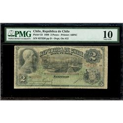 Santiago, Chile, Republica de Chile, 2 pesos overprint (17-8-1898) on a Chile 2 pesos of 1885-95, se