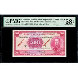 Bogota, Colombia, Banco de la Republica, 500 pesos oro specimen, 7-8-1973, series A, PMG Choice AU 5