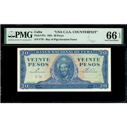 Havana, Cuba, 20 pesos, 1961, series F 70, no serial number, PMG Gem UNC 66 EPQ / USA C.I.A. counter