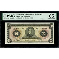 El Salvador, Banco Central de Reserva, 10 colones, 17-3-1954, series ZA, serial 0391491, with black