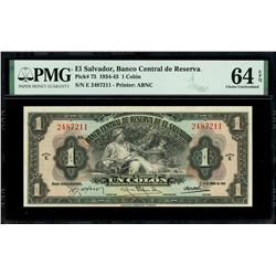 El Salvador, Banco Central de Reserva, 1 colon, 14-1-1943, series E, serial 2487211, with black 10-1