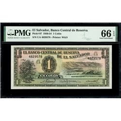 El Salvador, Banco Central de Reserva, 1 colon, 17-3-1954, series UA, serial 4829578, with 15-10-195