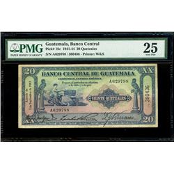 Guatemala, Banco Central, 20 quetzales, 3-9-1943, serial A629788 / 380436, PMG VF 25.
