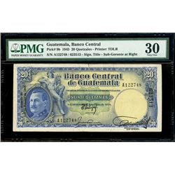 Guatemala, Banco Central, 20 quetzales, 1-2-1945, serial A122748 / 623513, sub-gerente at right, ver
