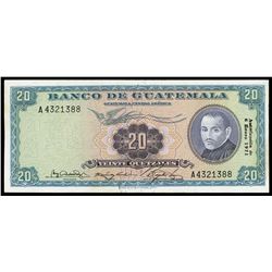 Guatemala, Banco de Guatemala, 20 quetzales, 6-1-1971, serial A4321388.