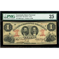 Guatemala, Banco Nacional, 1 peso, no date (1874), serial 66018, very rare, PMG VF 25 ("top pop").