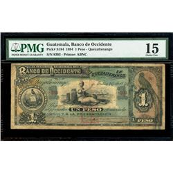 Guatemala City, Guatemala, Sucursal Guatemala del Banco de Occidente, 1 peso, 16-7-1894, serial 8393