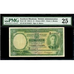 Salisbury, Southern Rhodesia, South Rhodesia Currency Board, 1 pound, 1-9-1950, serial B/132 044619,