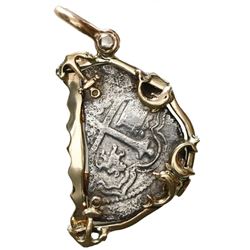 Mexico City, Mexico, cob 4 reales, (16)20(F), Grade 3, ex-Atocha (1622), mounted cross-side out in 1