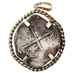 Potosi, Bolivia, cob 2 reales, Philip III, assayer Q, Grade 2, ex-Atocha (1622), mounted in twisted-