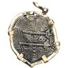 Image 1 : Potosi, Bolivia, cob 8 reales, 1675E, ex-Consolacion (1681), mounted in 14K gold bezel with shackle