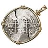 Image 2 : Potosi, Bolivia, cob 8 reales, 1714Y, ex-1715 Fleet, mounted cross-side out in 14K gold bezel with s