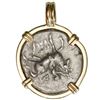 Image 2 : Calabria, Tarentum, AR nomos, ca. 291 BC, "boy on dolphin," mounted dolphin-side out in 14K gold bez