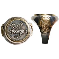 Corinth, Corinthia, AR stater, 330-300 BC, "pegasus," mounted pegasus-side out in silver men's ring