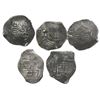 Image 1 : Lot of five Mexico City, Mexico, cob 4 reales, Philip IV, assayer P (where visible).