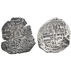 Lot of two Potosi, Bolivia, cob 2 reales, Philip III or IV, assayers not visible.