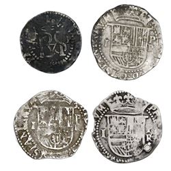 Lot of four Potosi, Bolivia, cob 1R (three) and 1/2R (one), Philip II, assayer R (Rincon).