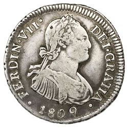 Santiago, Chile, bust 2 reales, Ferdinand VII (bust of Charles IV), 1809FJ.