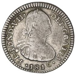 Bogota, Colombia, bust 1 real, Ferdinand VII (bust of Charles IV), 1816FJ.