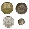 Image 2 : Lot of four Colombia coins: Popayan, silver 1/4 decimo, 1874; Bogota, silver 10 centavos, 1884; copp