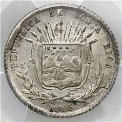 Costa Rica, 10 centavos, 1865GW, PCGS AU55.